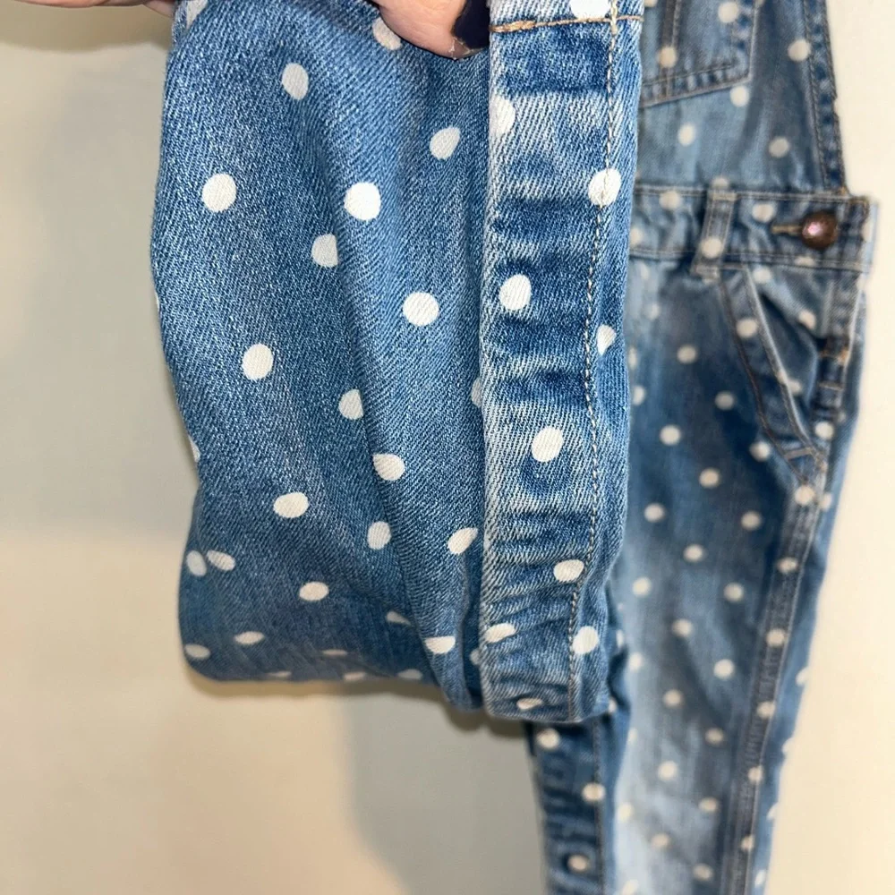 Girl Vintage OSH KOSH Vestbak Overalls Denim Jean White Polka Dots